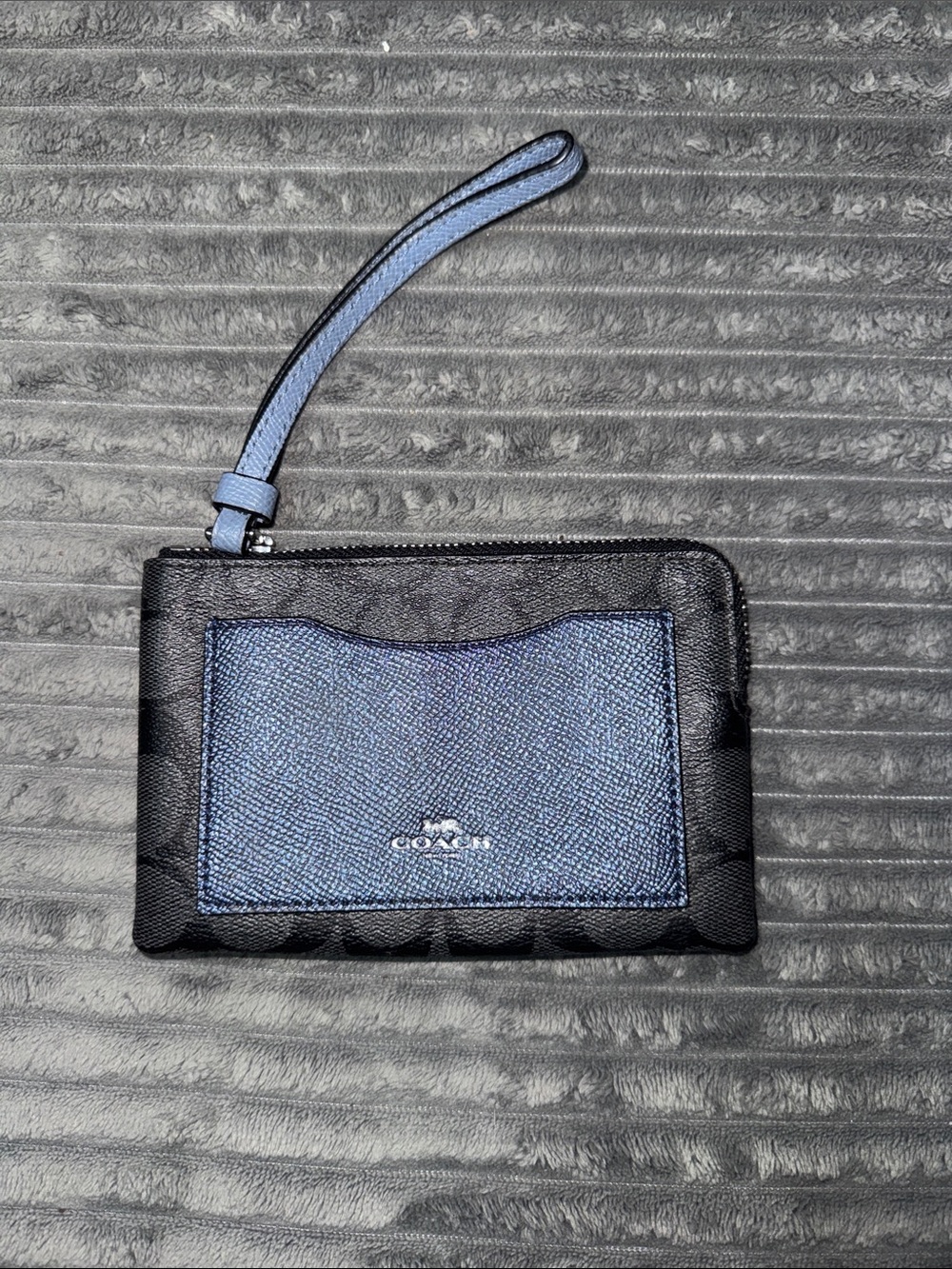 Coach Black and Blue Leather Wristlet Card Case